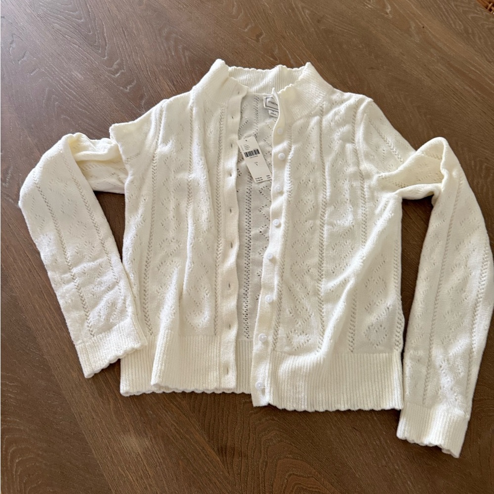 Anthropologie Cream Button-Up Knit Cardigan